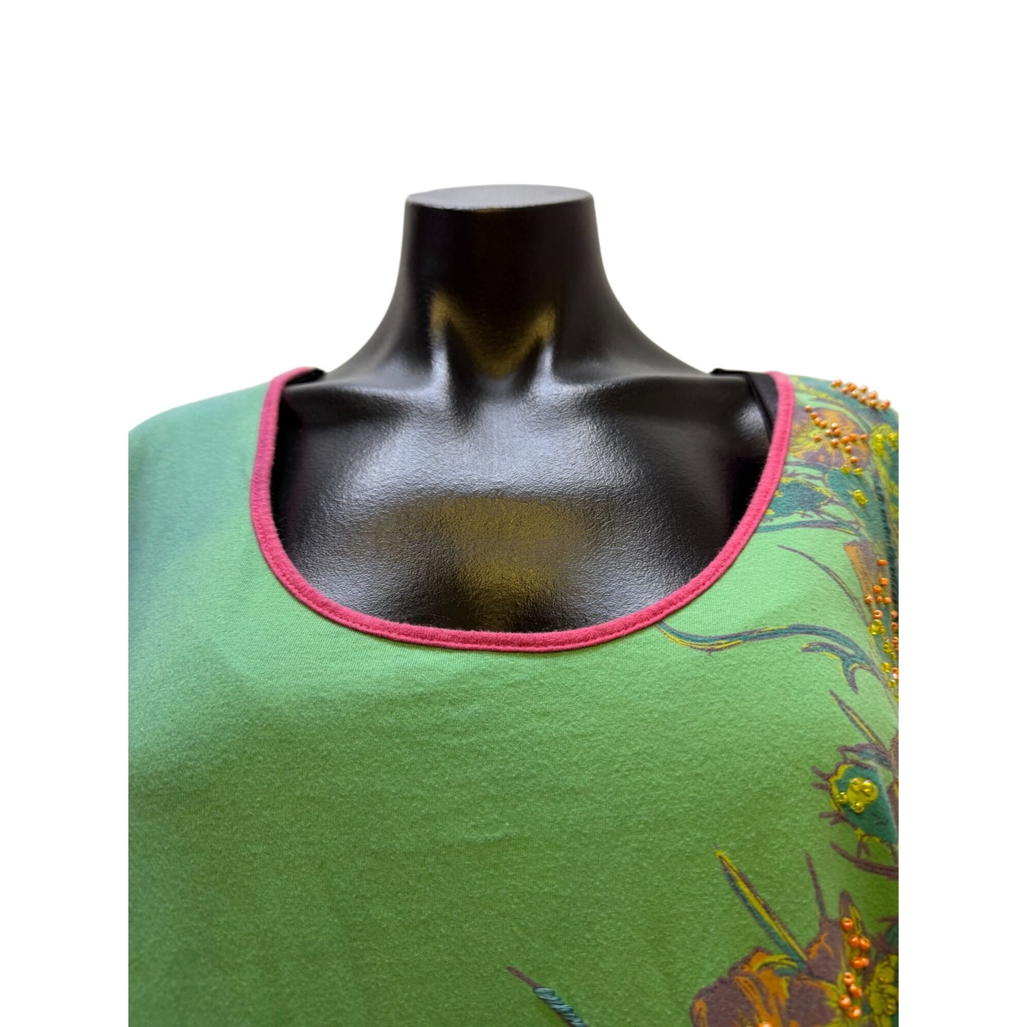 Double D Ranch Green Beaded Blouse Sz M 3/4 Sleeves