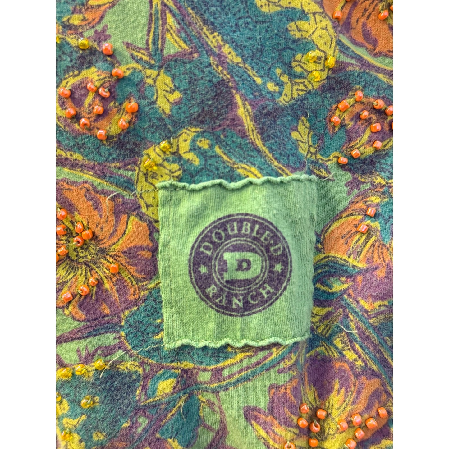 Double D Ranch Green Beaded Blouse Sz M 3/4 Sleeves