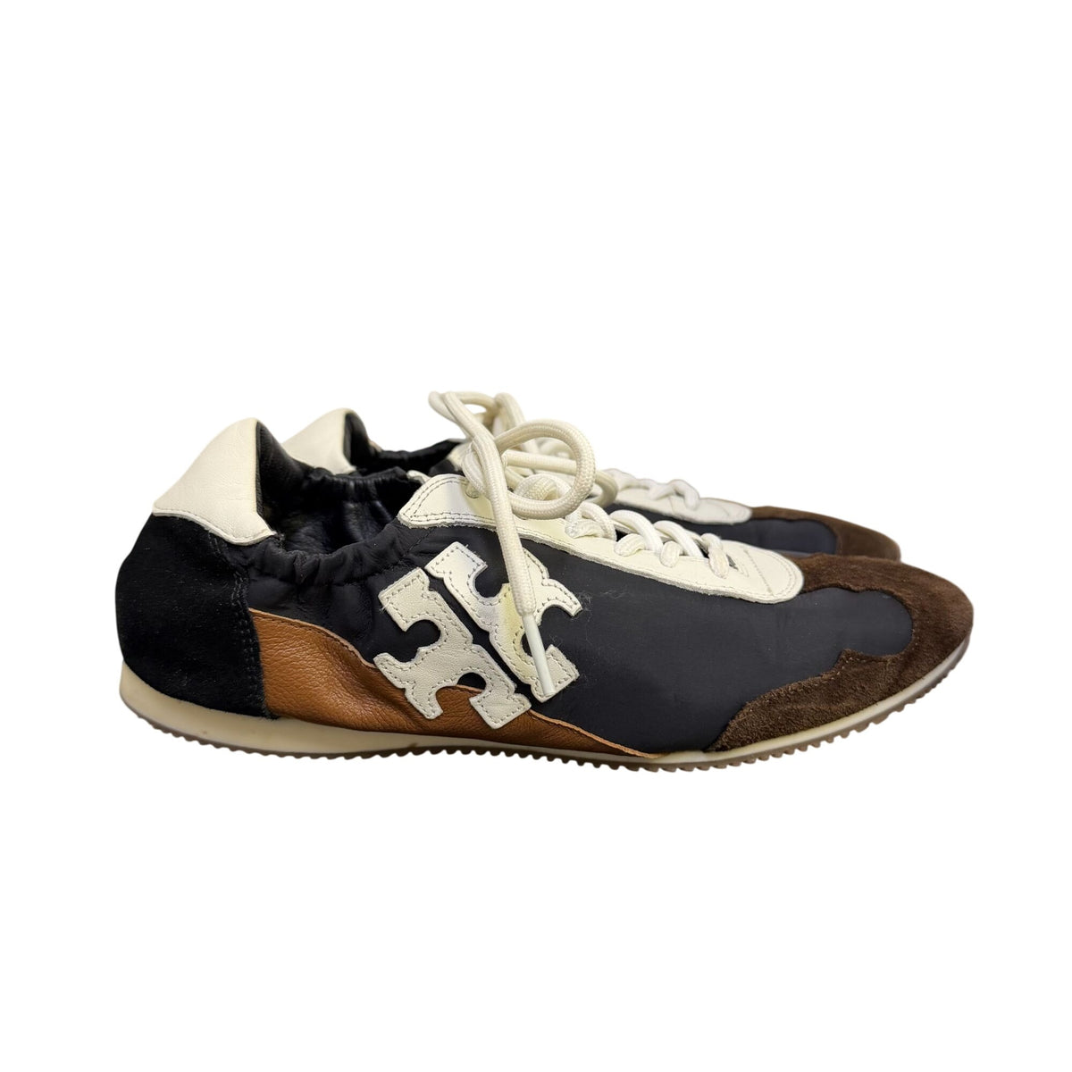 Tory Burch Black & Brown Suede Leather Sneakers 8.5