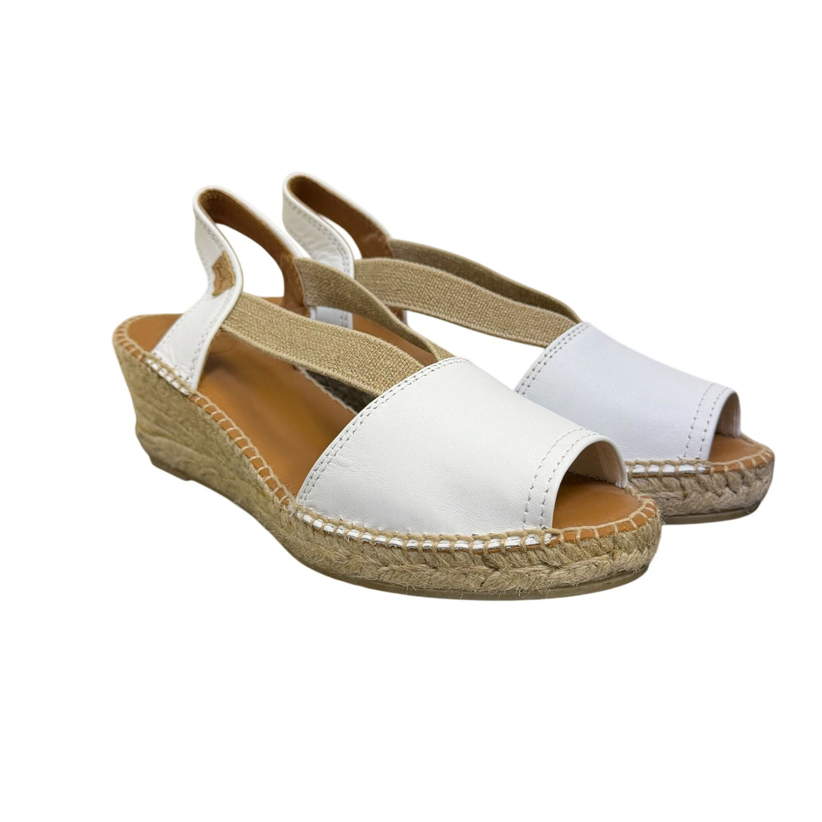 NWT Toni Pons White Leather Espadrille Wedge Sandals Size 9
