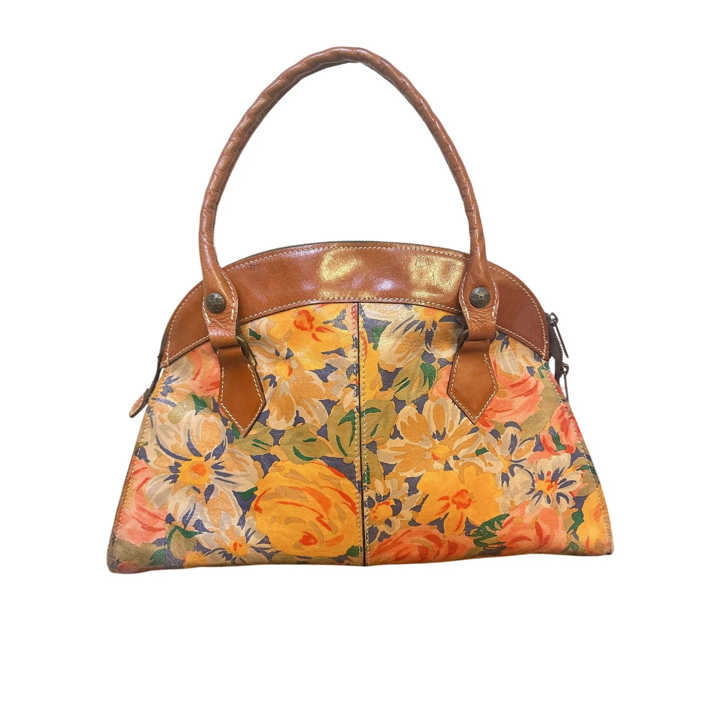 Patricia Nash Brown & Floral Leather Handbag Size Large