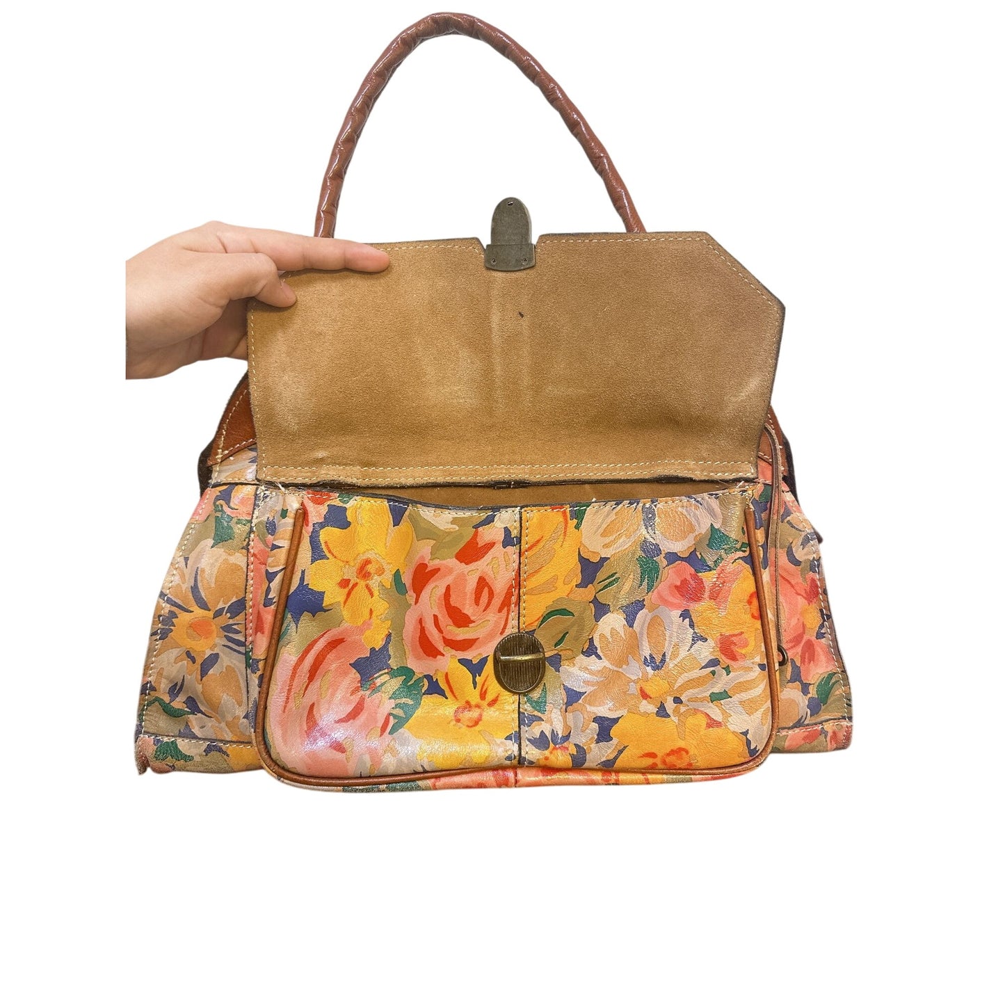 Patricia Nash Brown & Floral Leather Handbag Size Large