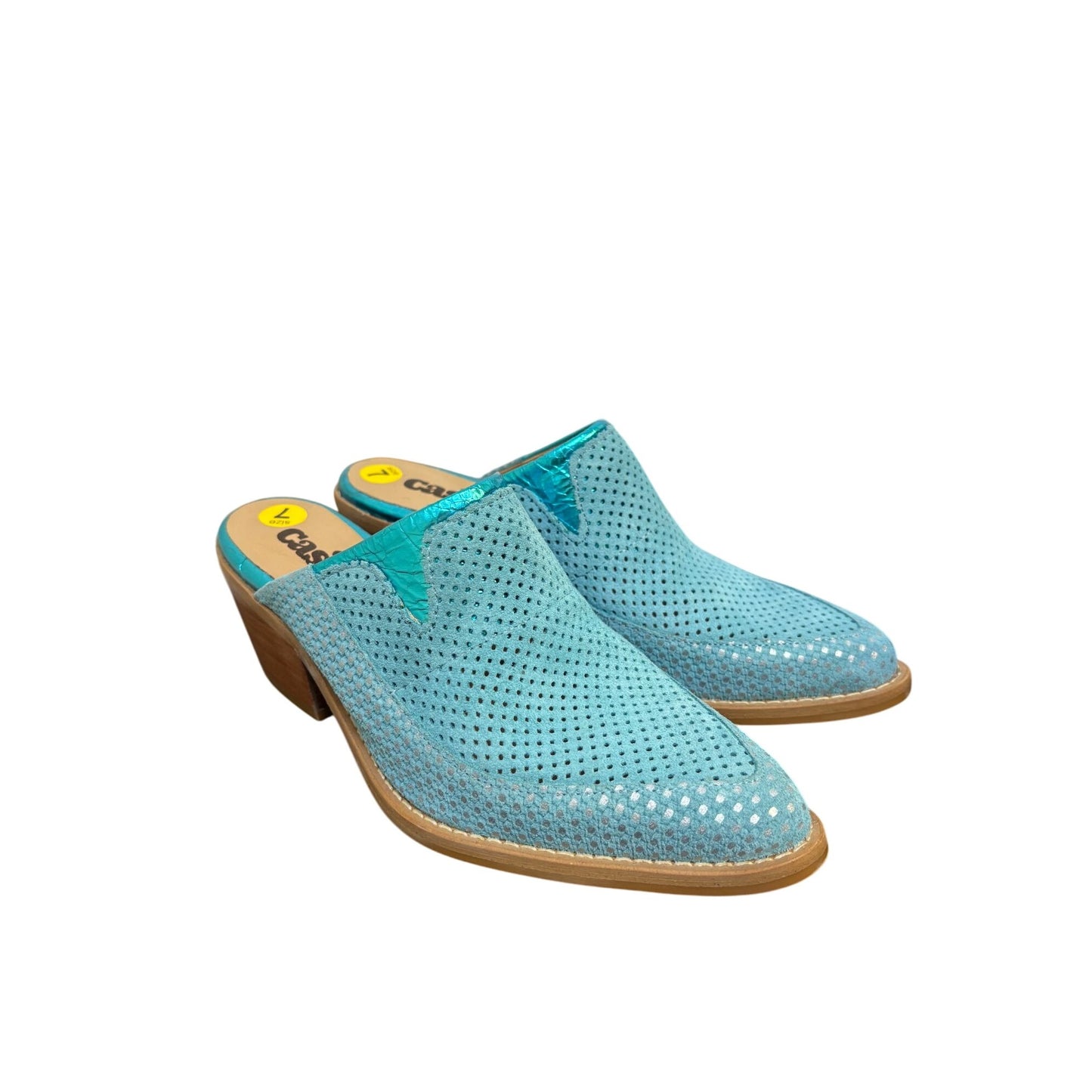 Casta Perforated Leather Mules Teal Size 7 Western Style