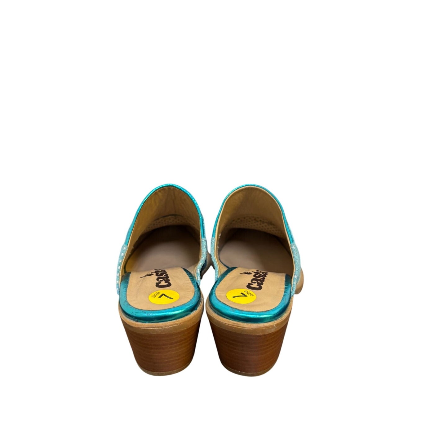 Casta Perforated Leather Mules Teal Size 7 Western Style