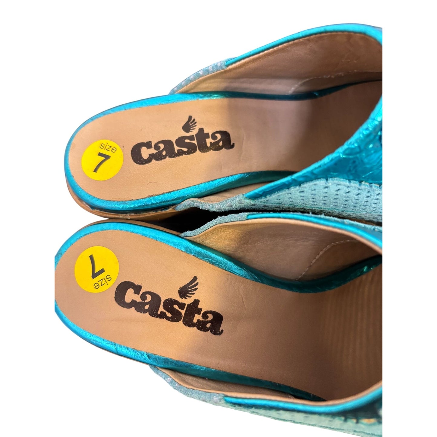 Casta Perforated Leather Mules Teal Size 7 Western Style