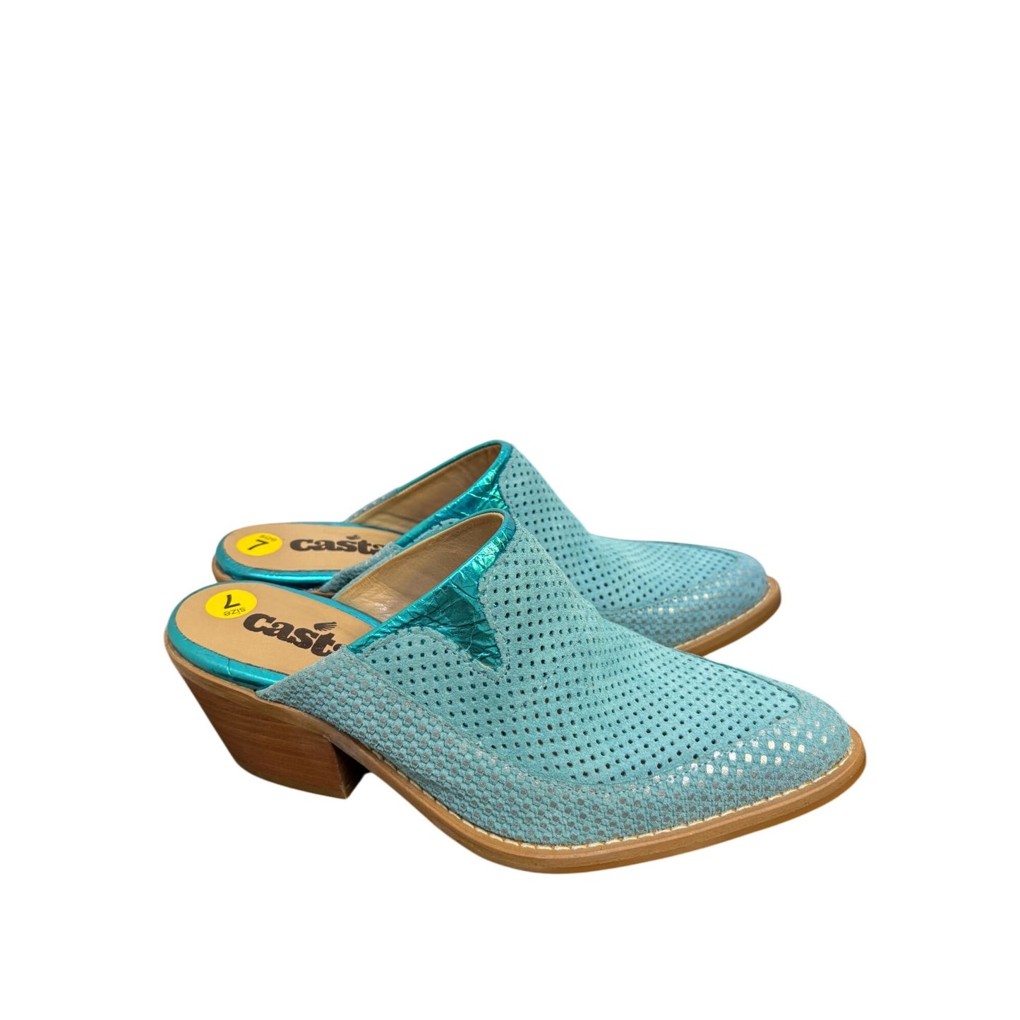 Casta Perforated Leather Mules Teal Size 7 Western Style