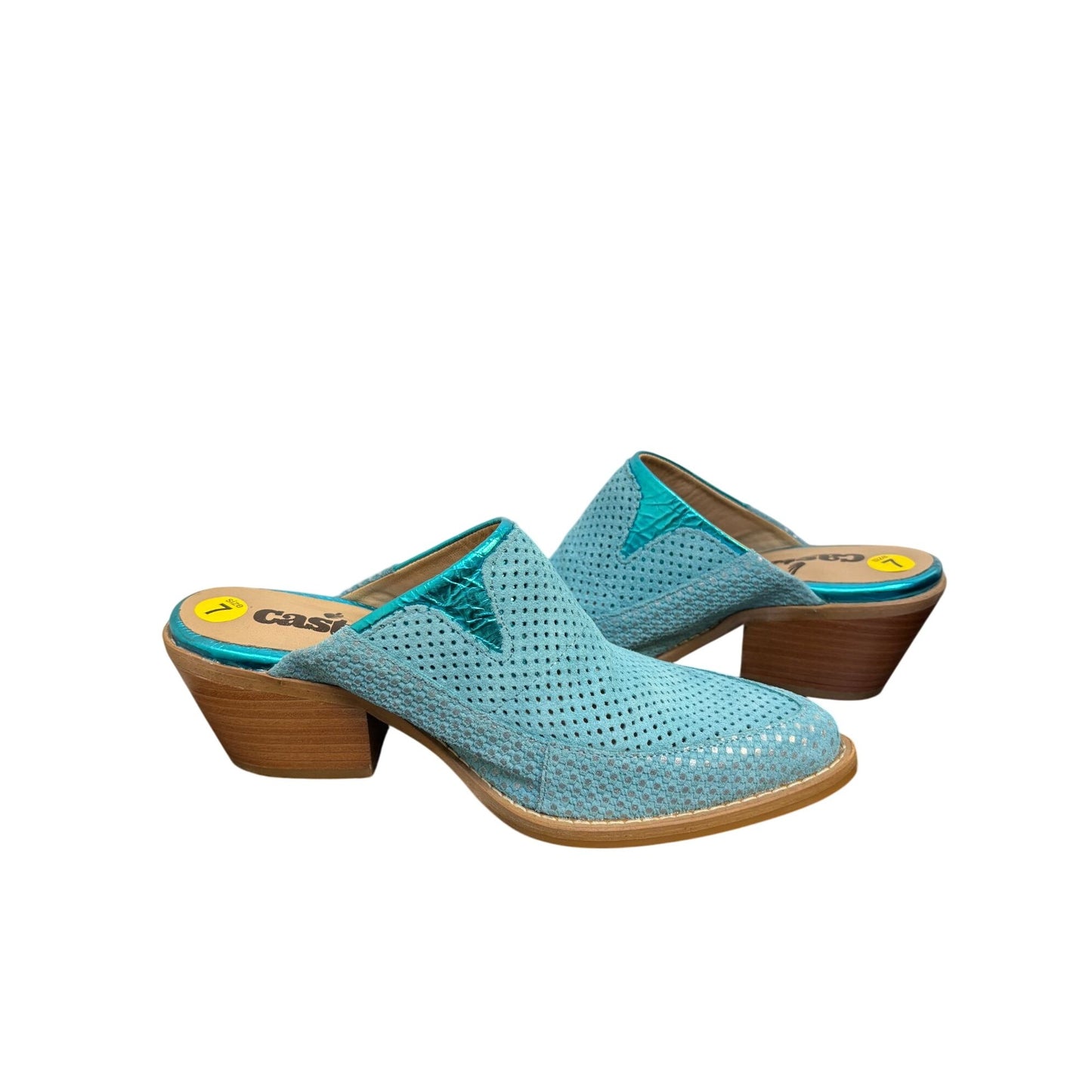 Casta Perforated Leather Mules Teal Size 7 Western Style