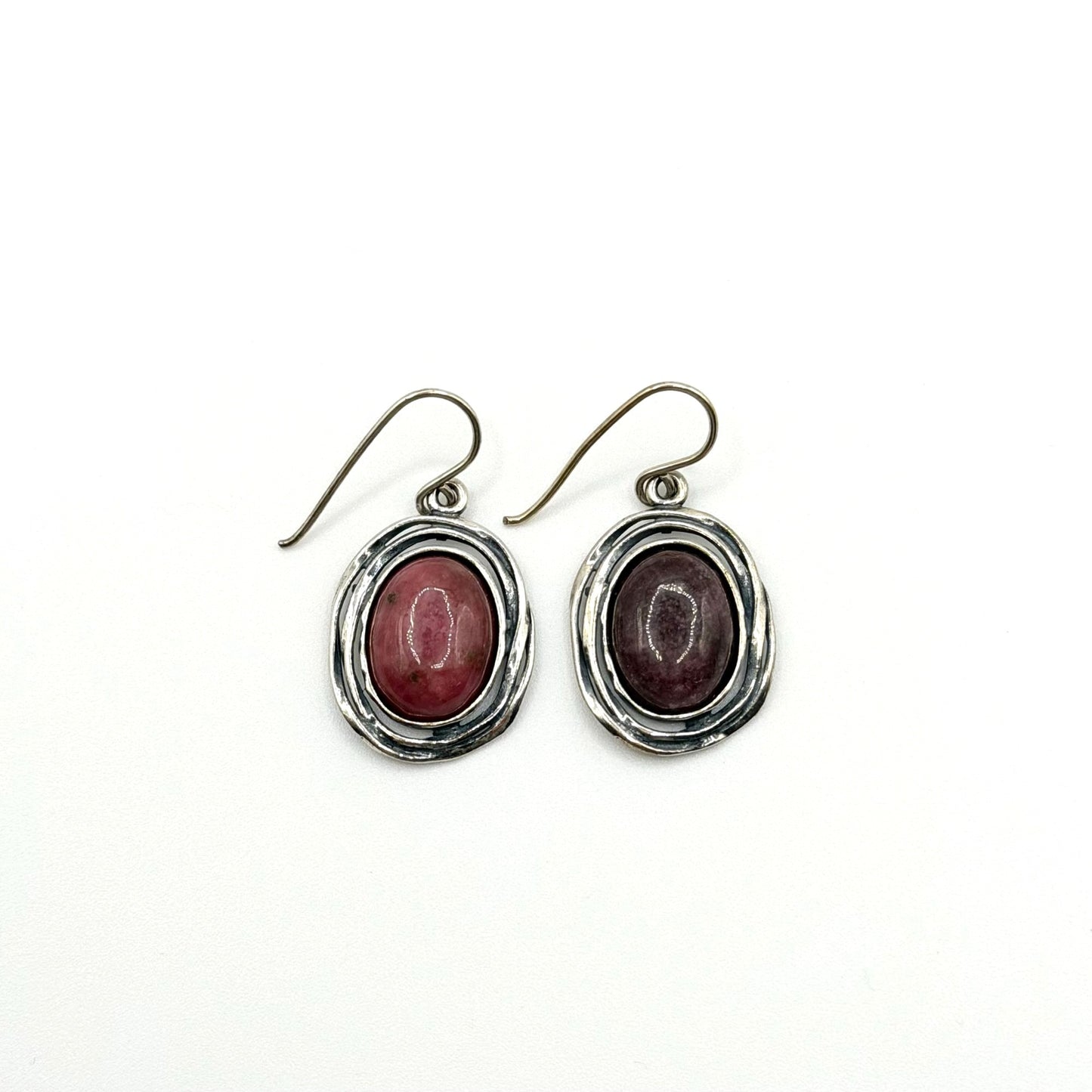 Israel 925 Sterling Silver Pink & Brown Rhodonite Dangle Earrings