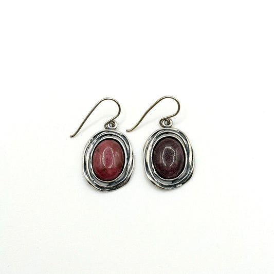 Israel 925 Sterling Silver Pink & Brown Rhodonite Dangle Earrings