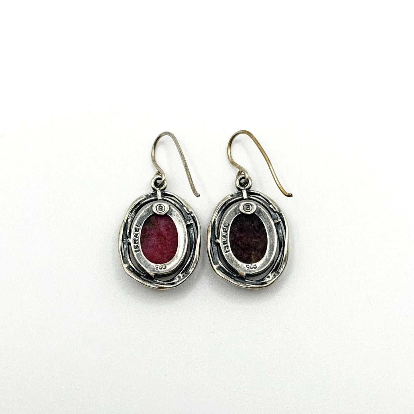 Israel 925 Sterling Silver Pink & Brown Rhodonite Dangle Earrings