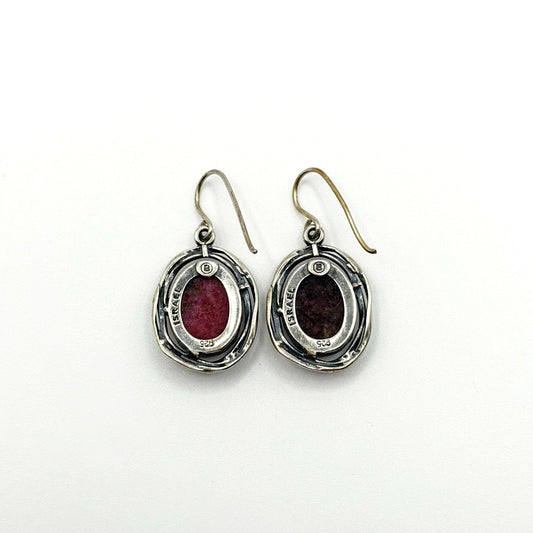 Israel 925 Sterling Silver Pink & Brown Rhodonite Dangle Earrings