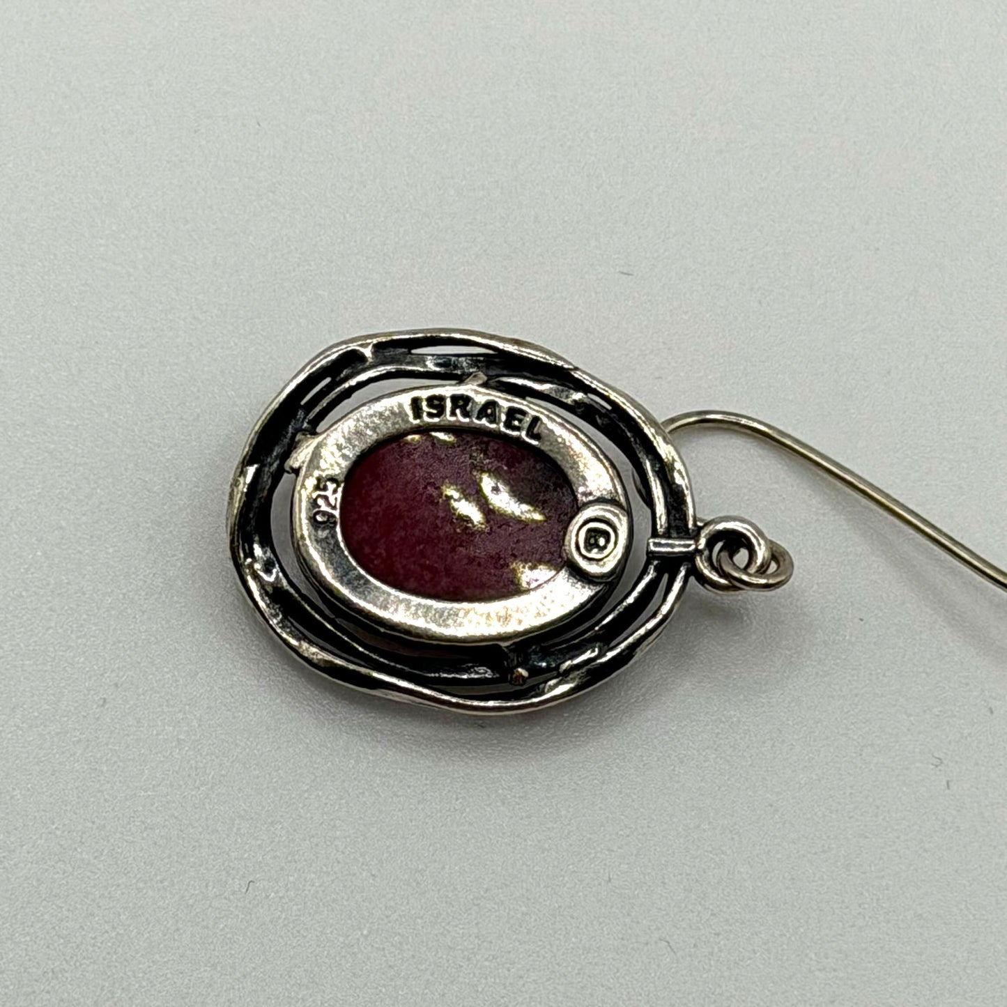 Israel 925 Sterling Silver Pink & Brown Rhodonite Dangle Earrings