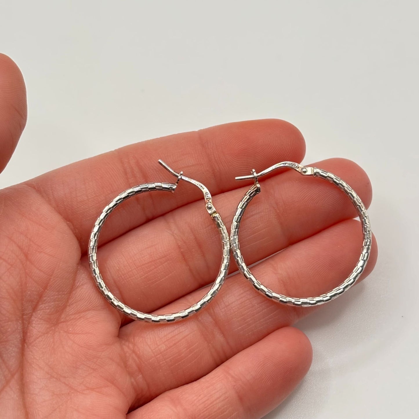 Mia Fiore Sterling Silver Textured Hoop Earrings Made In Italy