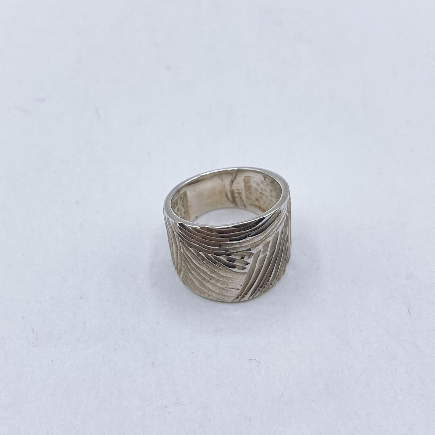 925 Handcrafted Silver Wide Band Ring With Textured Design 6.5