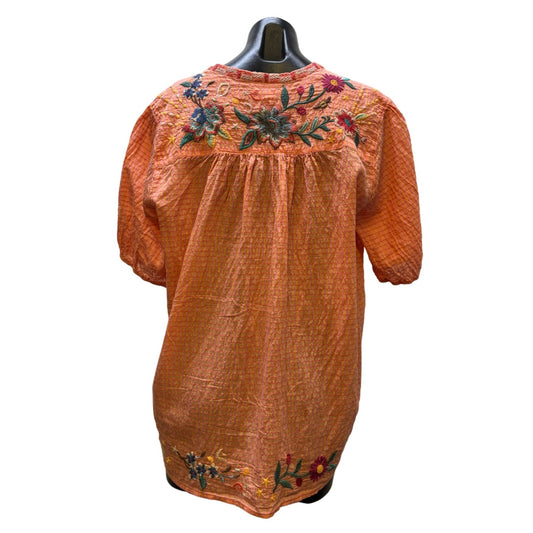 Johnny Was Embroidered Crinkle Top Orange L