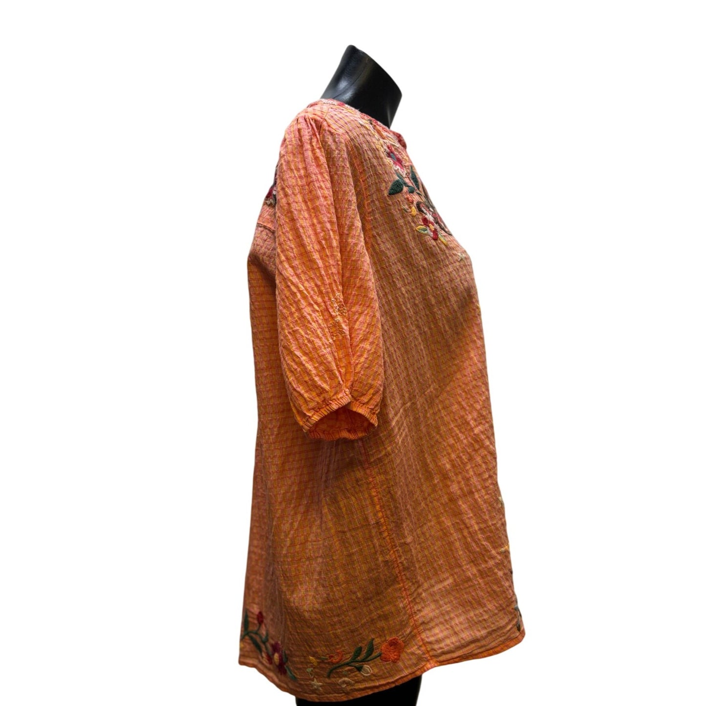 Johnny Was Embroidered Crinkle Top Orange L