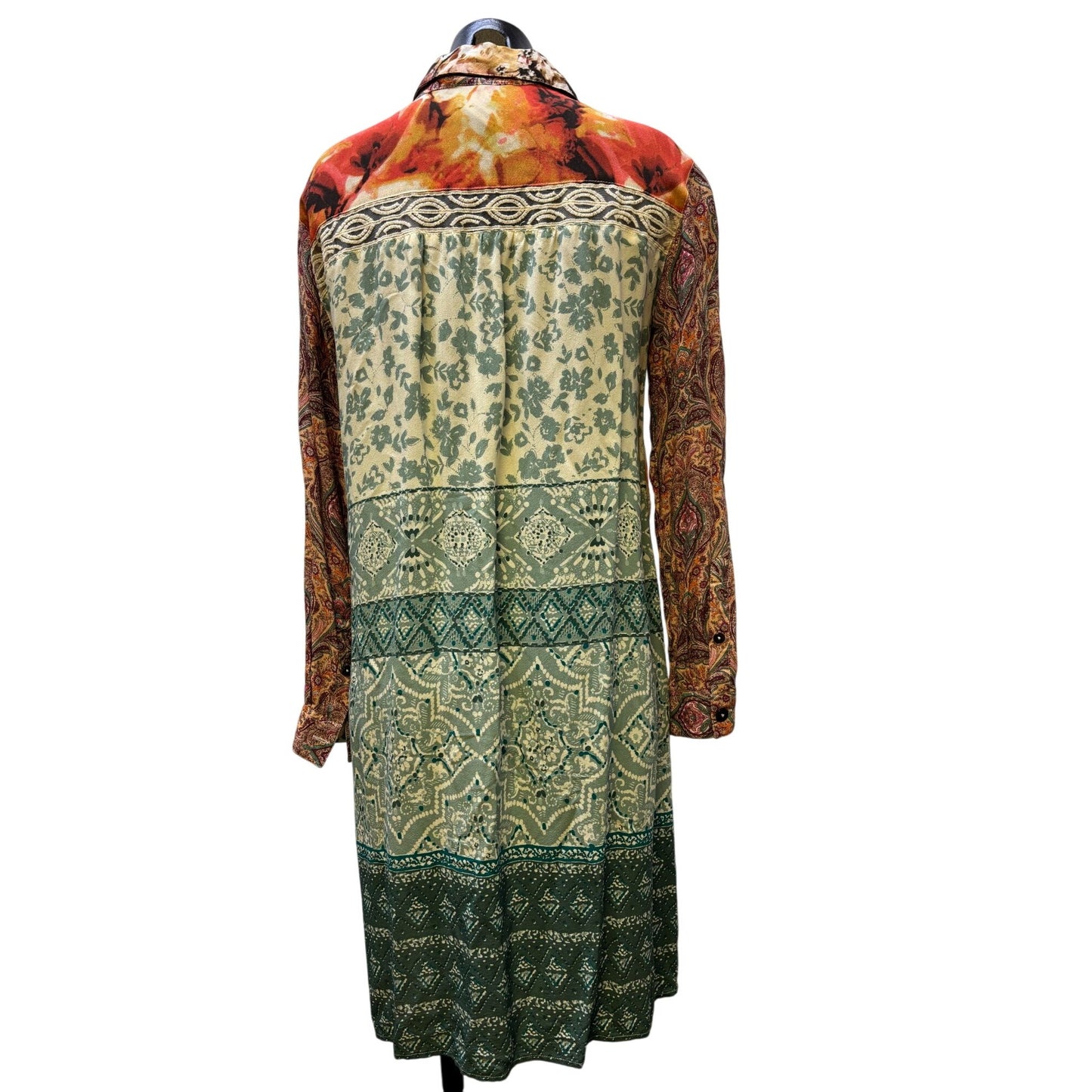 John Mark Button-Down Print Tunic Dress Tan Multi M