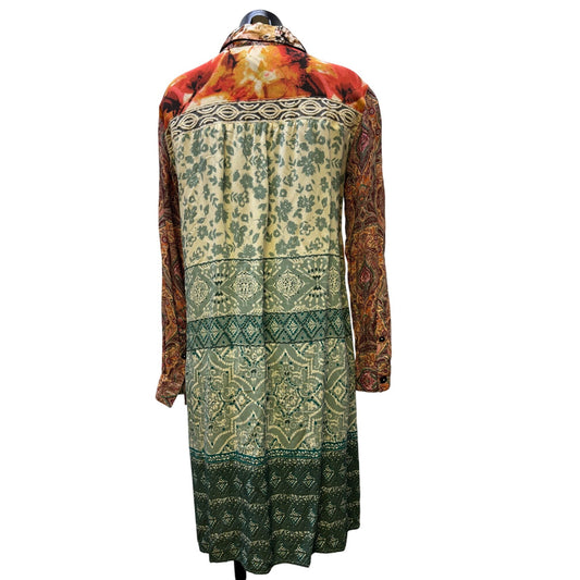 John Mark Button-Down Print Tunic Dress Tan Multi M
