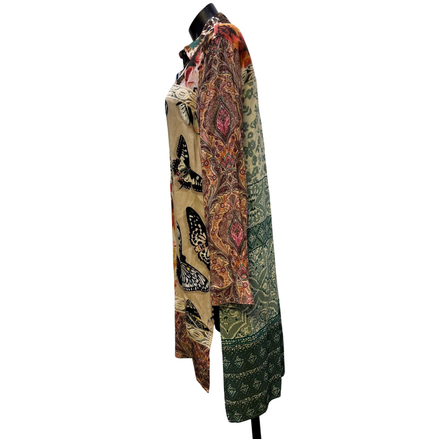 John Mark Button-Down Print Tunic Dress Tan Multi M