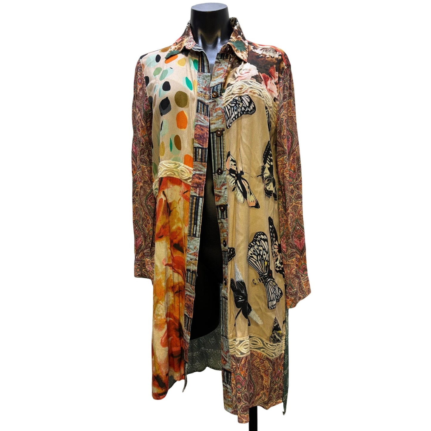 John Mark Button-Down Print Tunic Dress Tan Multi M