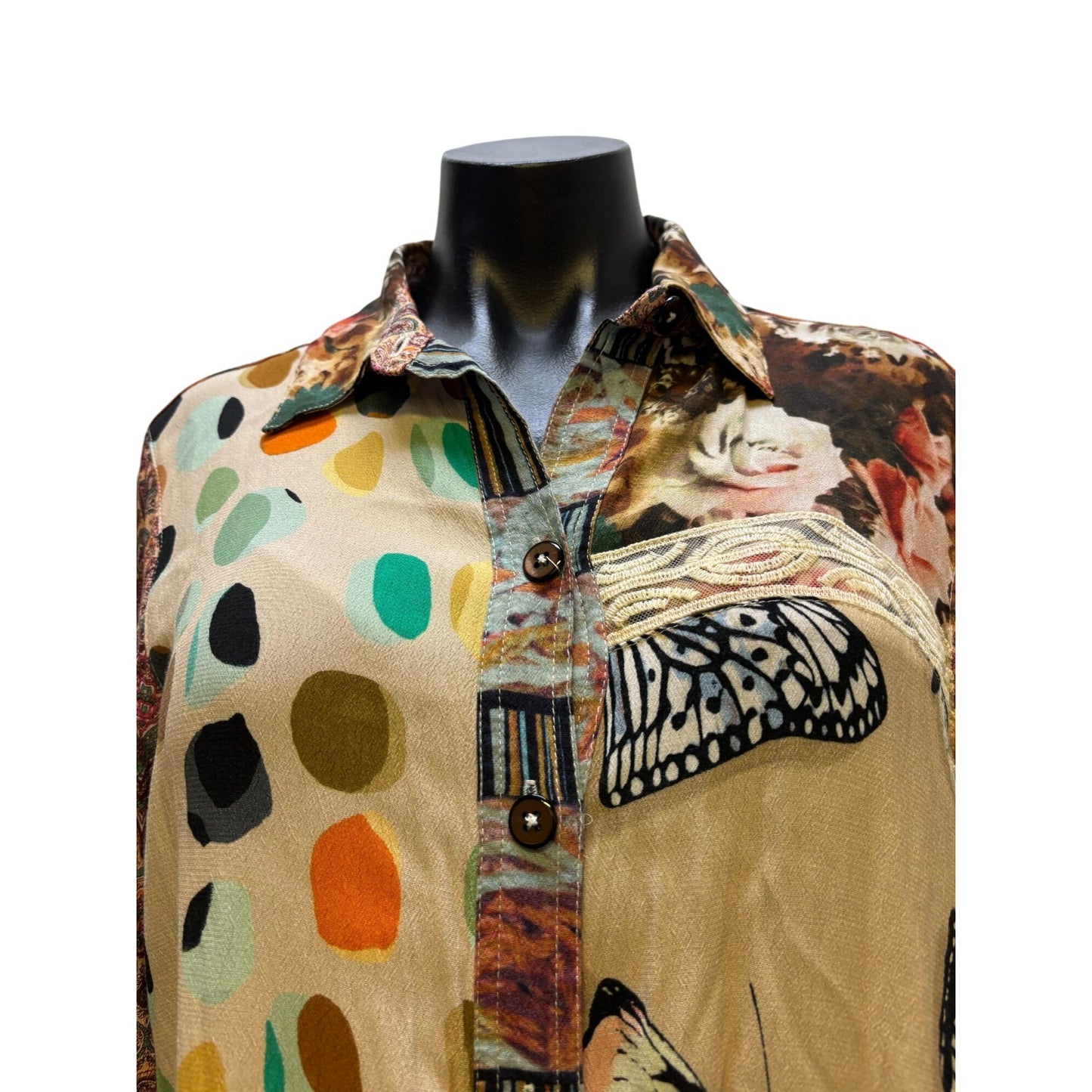 John Mark Button-Down Print Tunic Dress Tan Multi M