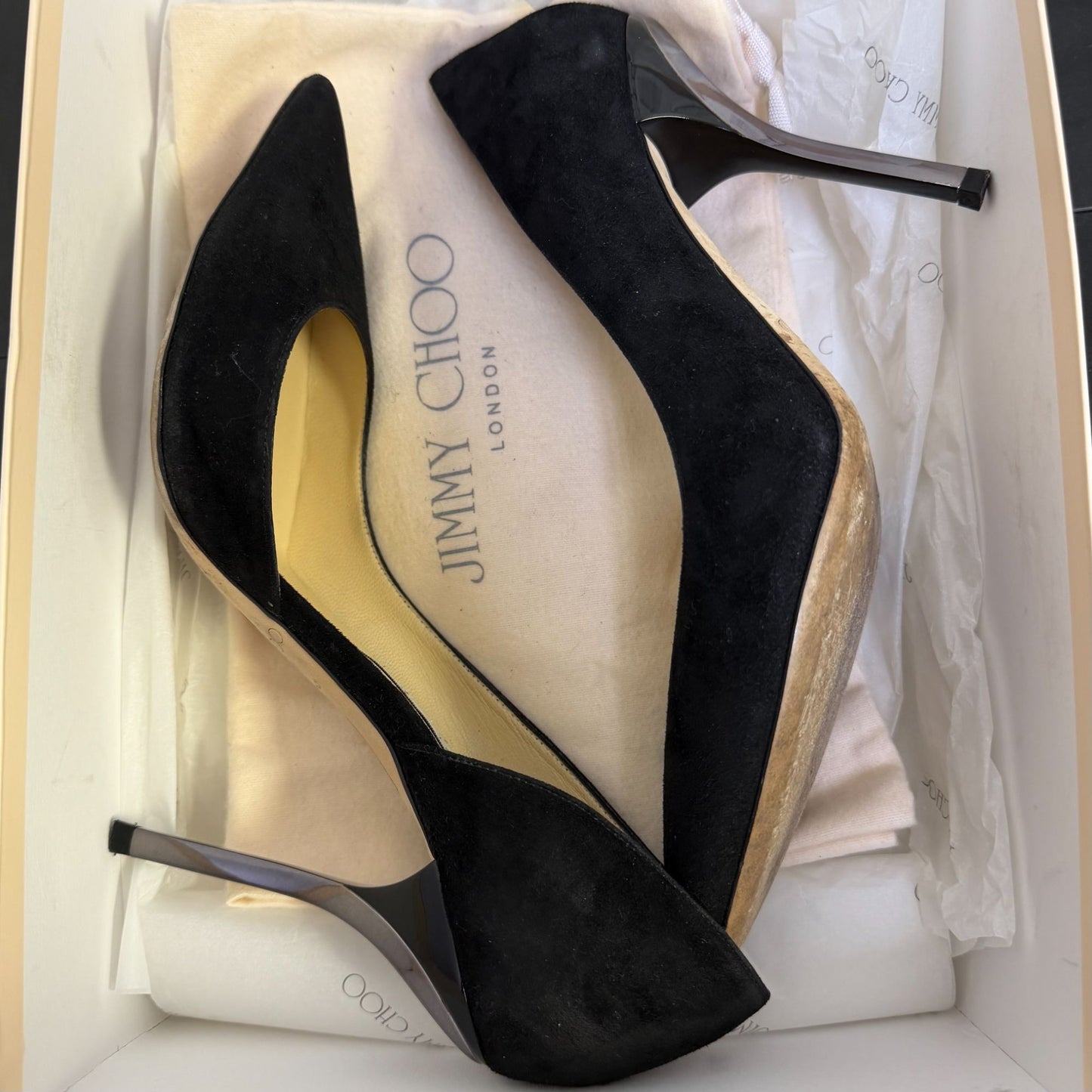Jimmy Choo Black Suede Pointed-Toe Stiletto Heels Size 8.5/38.5