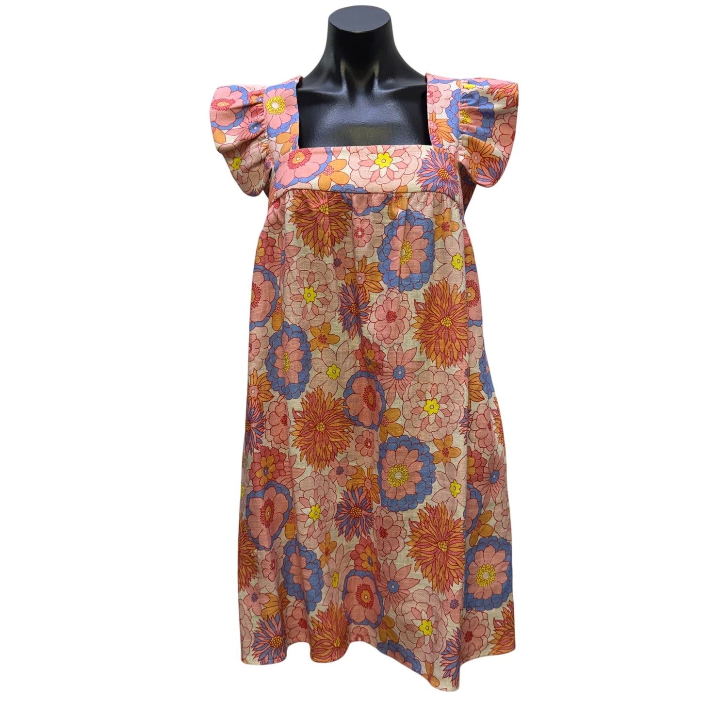 Tuckernuck Linen Blend Floral Dress Pink Multi Square Neck M
