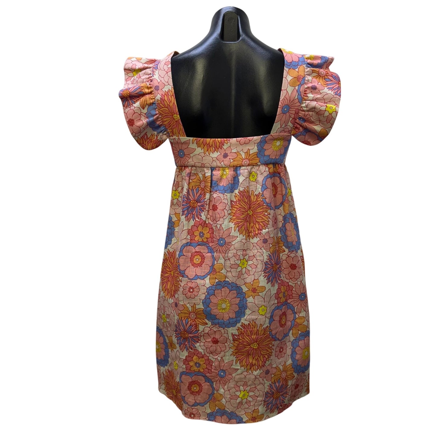 Tuckernuck Linen Blend Floral Dress Pink Multi Square Neck M