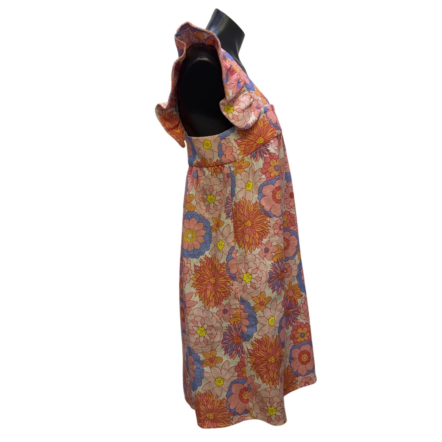 Tuckernuck Linen Blend Floral Dress Pink Multi Square Neck M