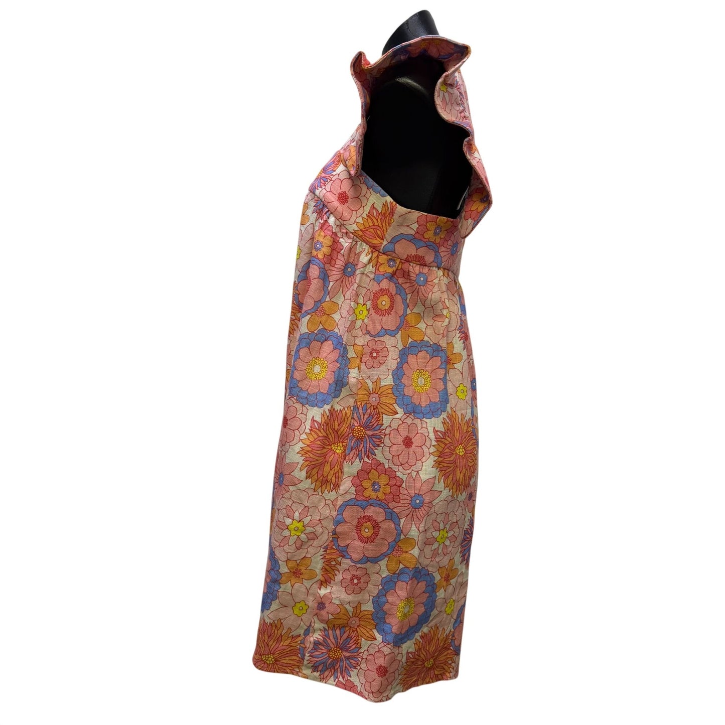 Tuckernuck Linen Blend Floral Dress Pink Multi Square Neck M