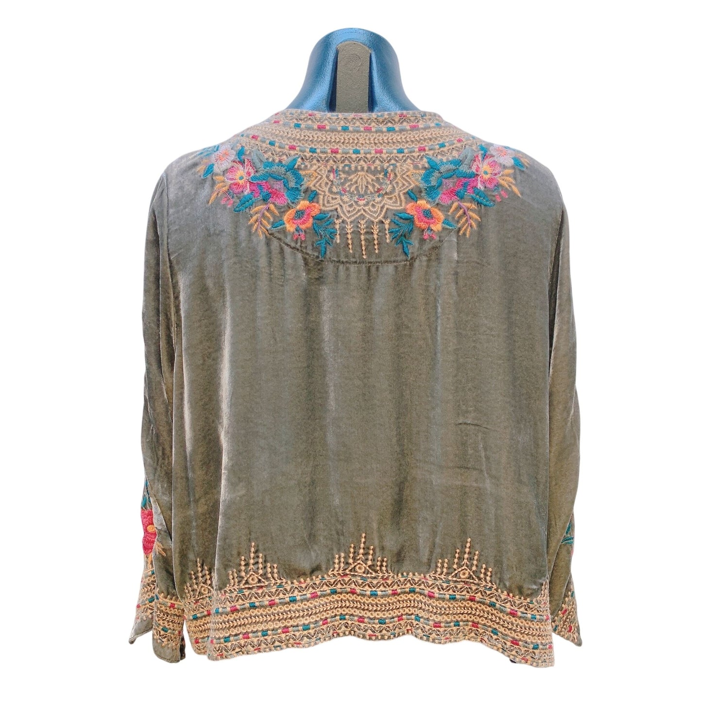 Johnny Was Los Angeles Sage W/Multicolored Embroidery Kimono Jacket Size S