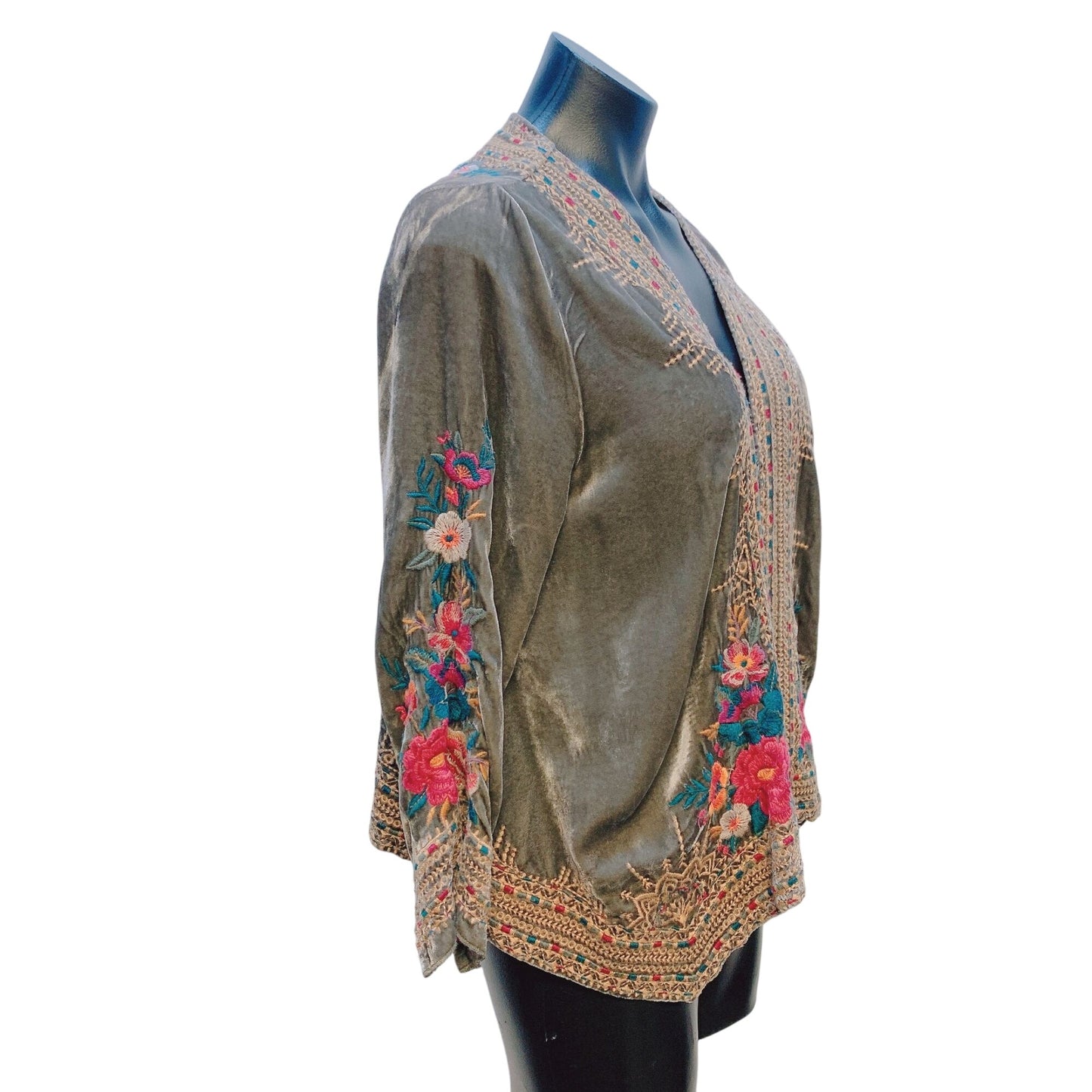 Johnny Was Los Angeles Sage W/Multicolored Embroidery Kimono Jacket Size S