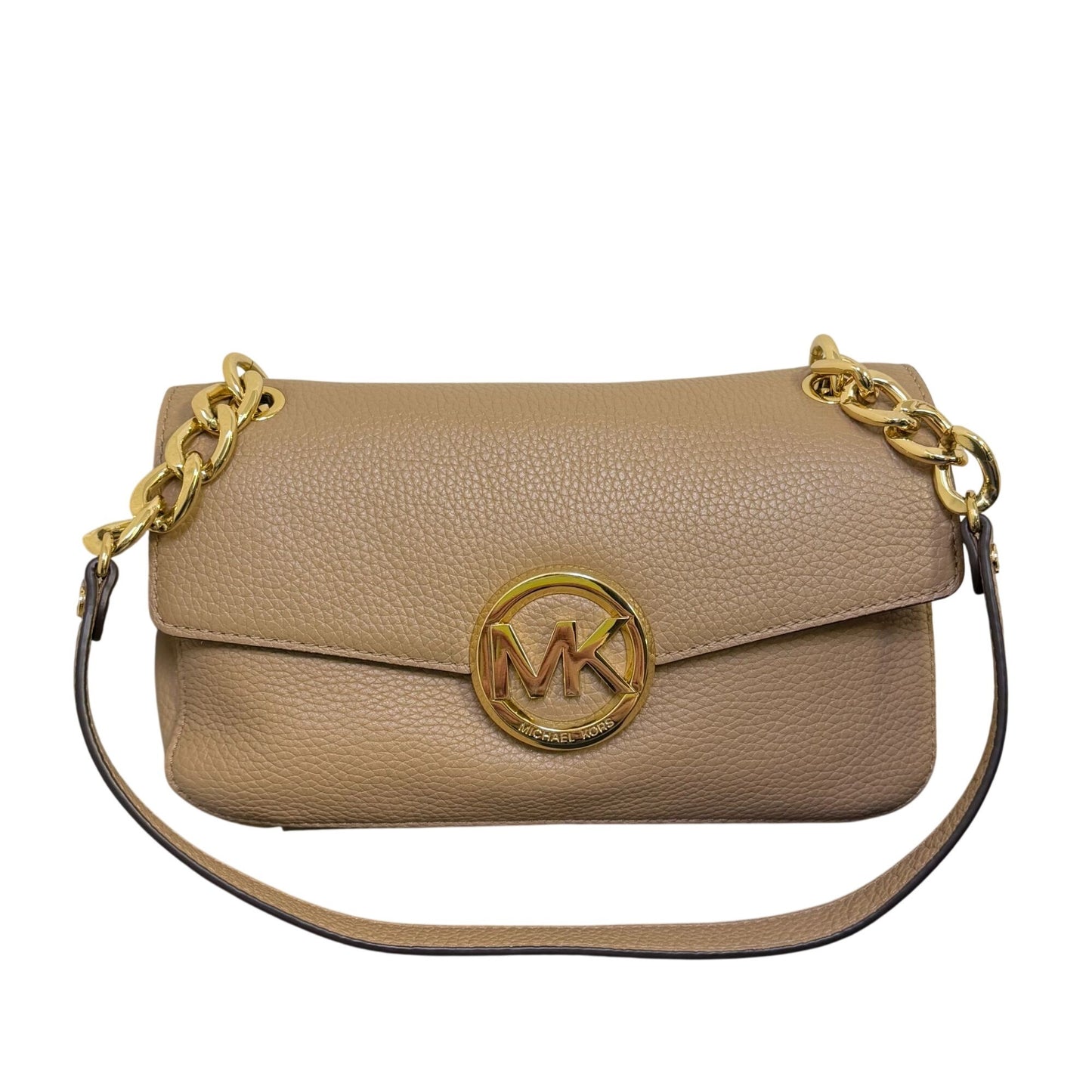 Michael Kors Pebbled Leather Shoulder Bag Tan With Gold Chain Strap