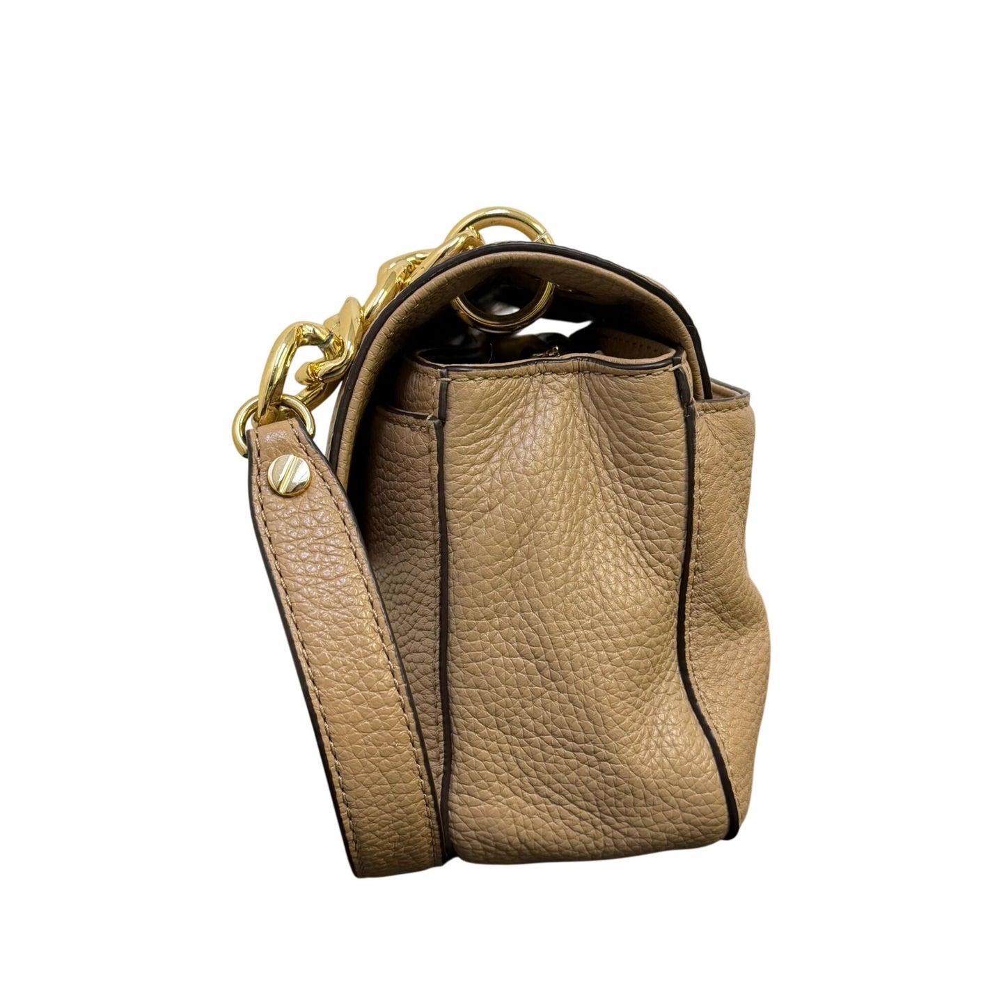 Michael Kors Pebbled Leather Shoulder Bag Tan With Gold Chain Strap