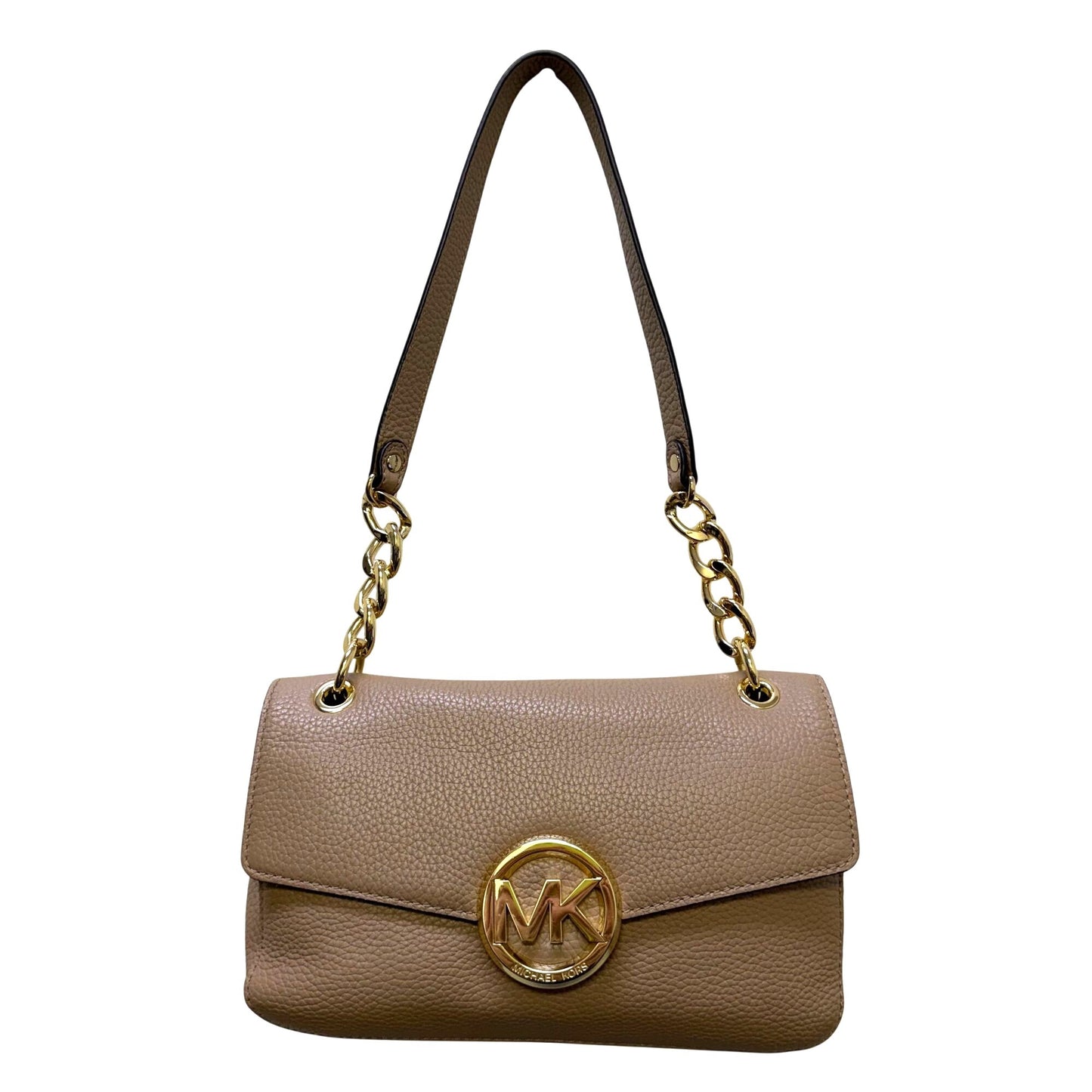 Michael Kors Pebbled Leather Shoulder Bag Tan With Gold Chain Strap