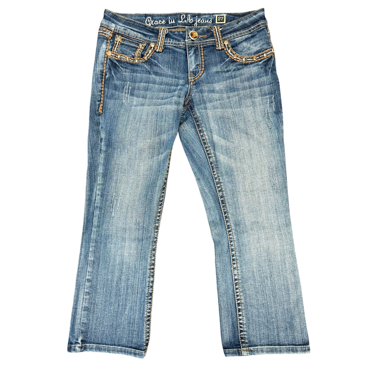 Grace In LA Blue Embellished Bootcut Jeans Size 4/27