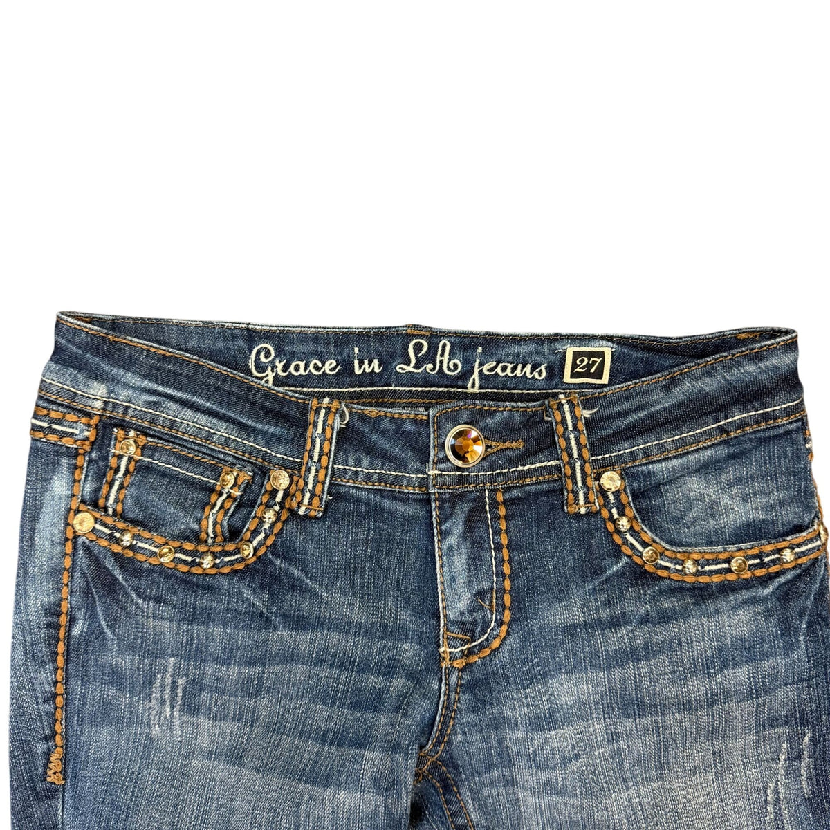 Grace In LA Blue Embellished Bootcut Jeans Size 4/27