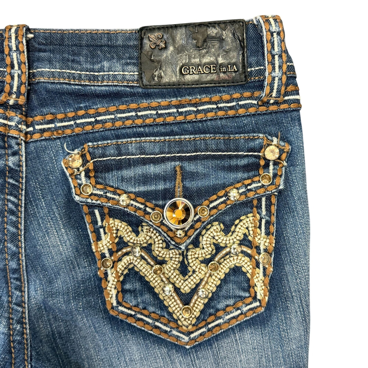 Grace In LA Blue Embellished Bootcut Jeans Size 4/27