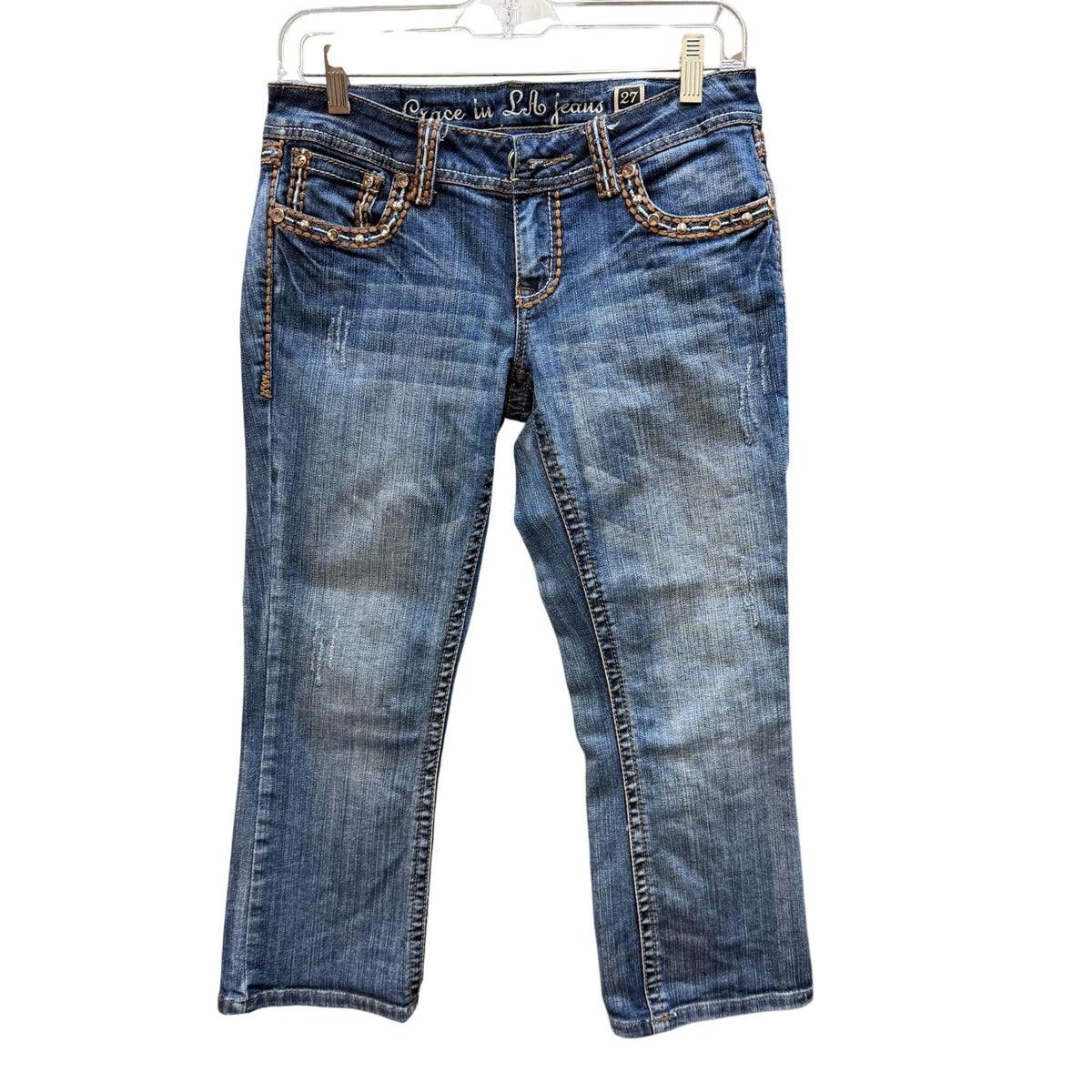 Grace In LA Blue Embellished Bootcut Jeans Size 4/27