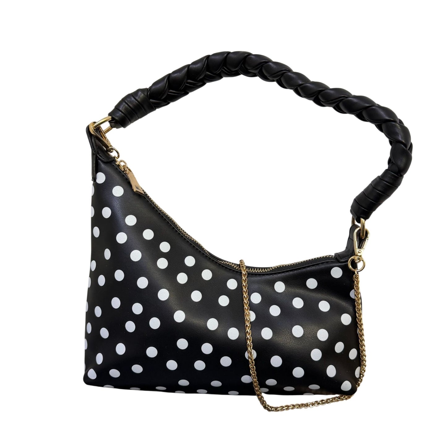 Urban Expressions Polka Dot Shoulder Bag With Gold Strap Black & White