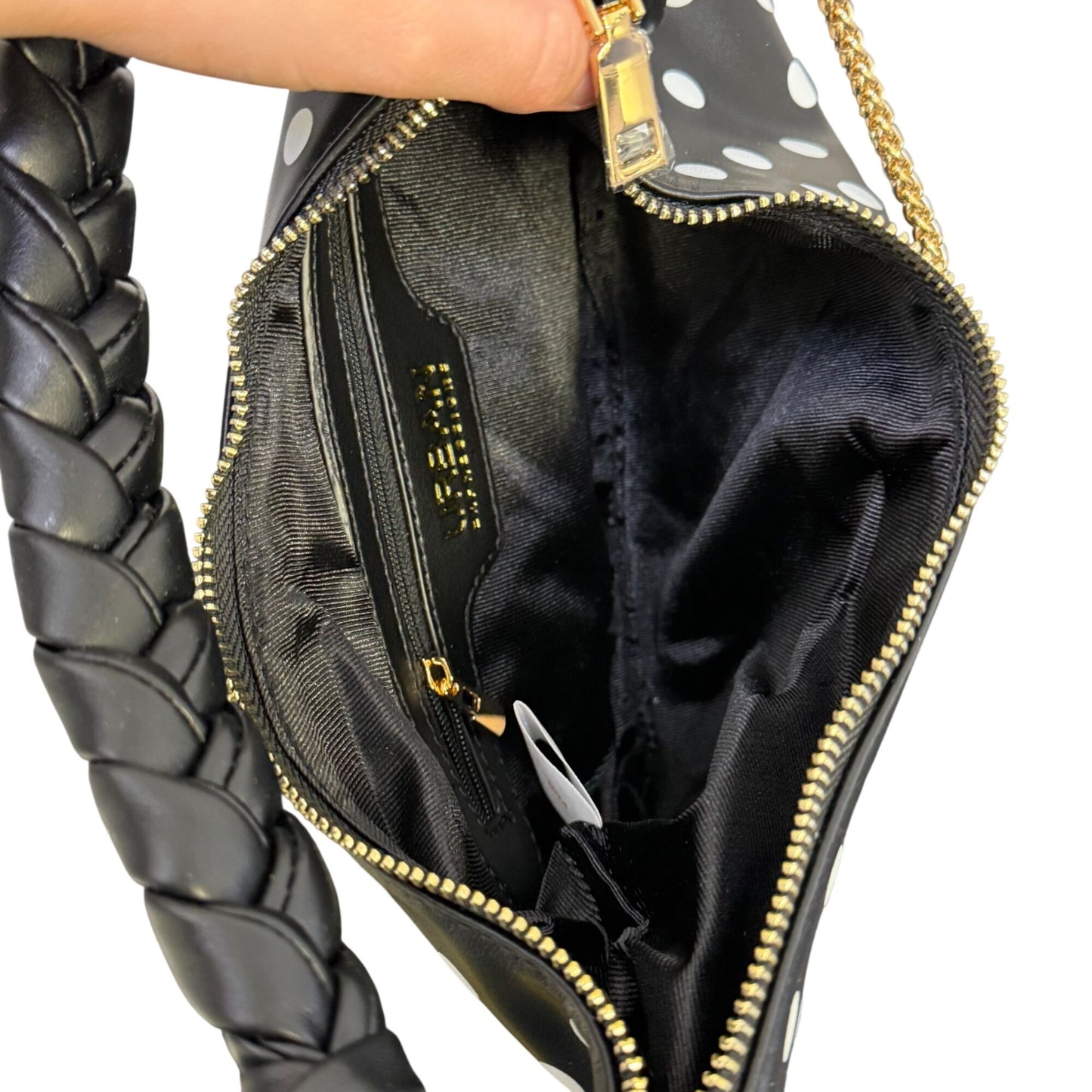 Urban Expressions Polka Dot Shoulder Bag With Gold Strap Black & White