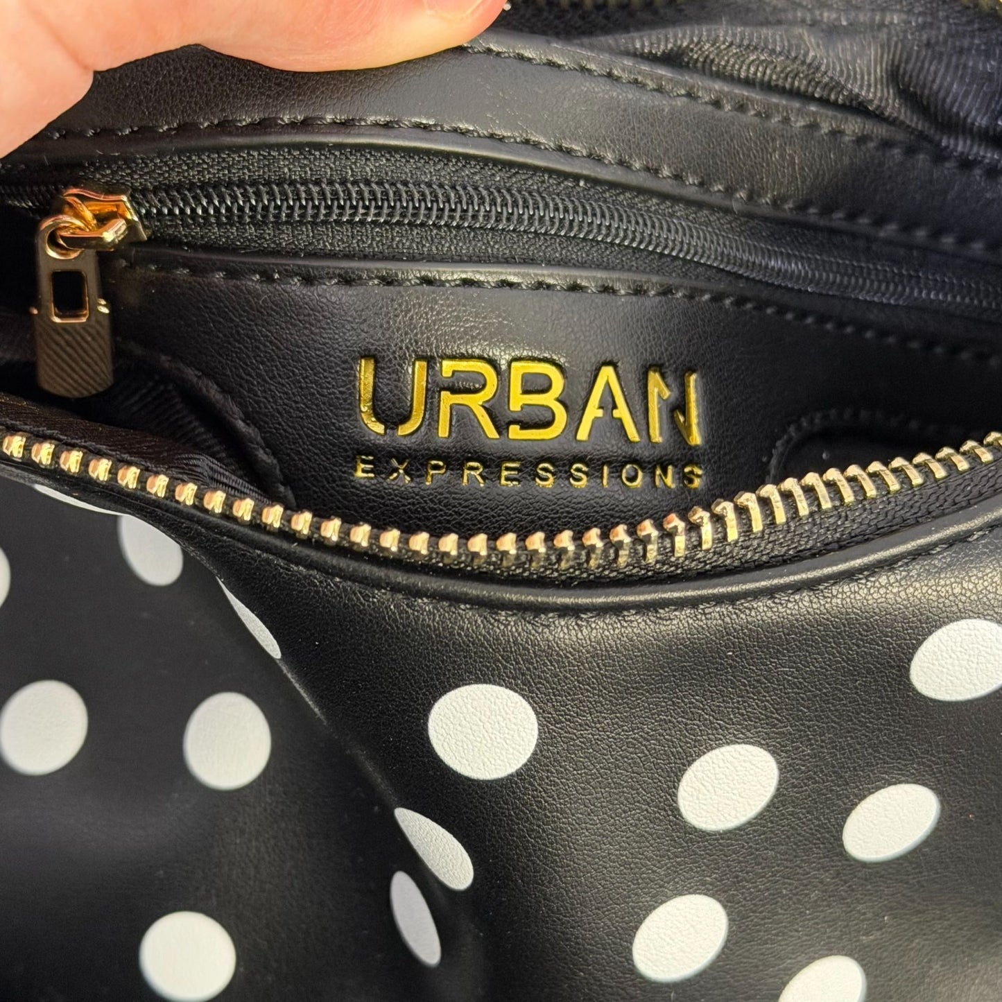 Urban Expressions Polka Dot Shoulder Bag With Gold Strap Black & White
