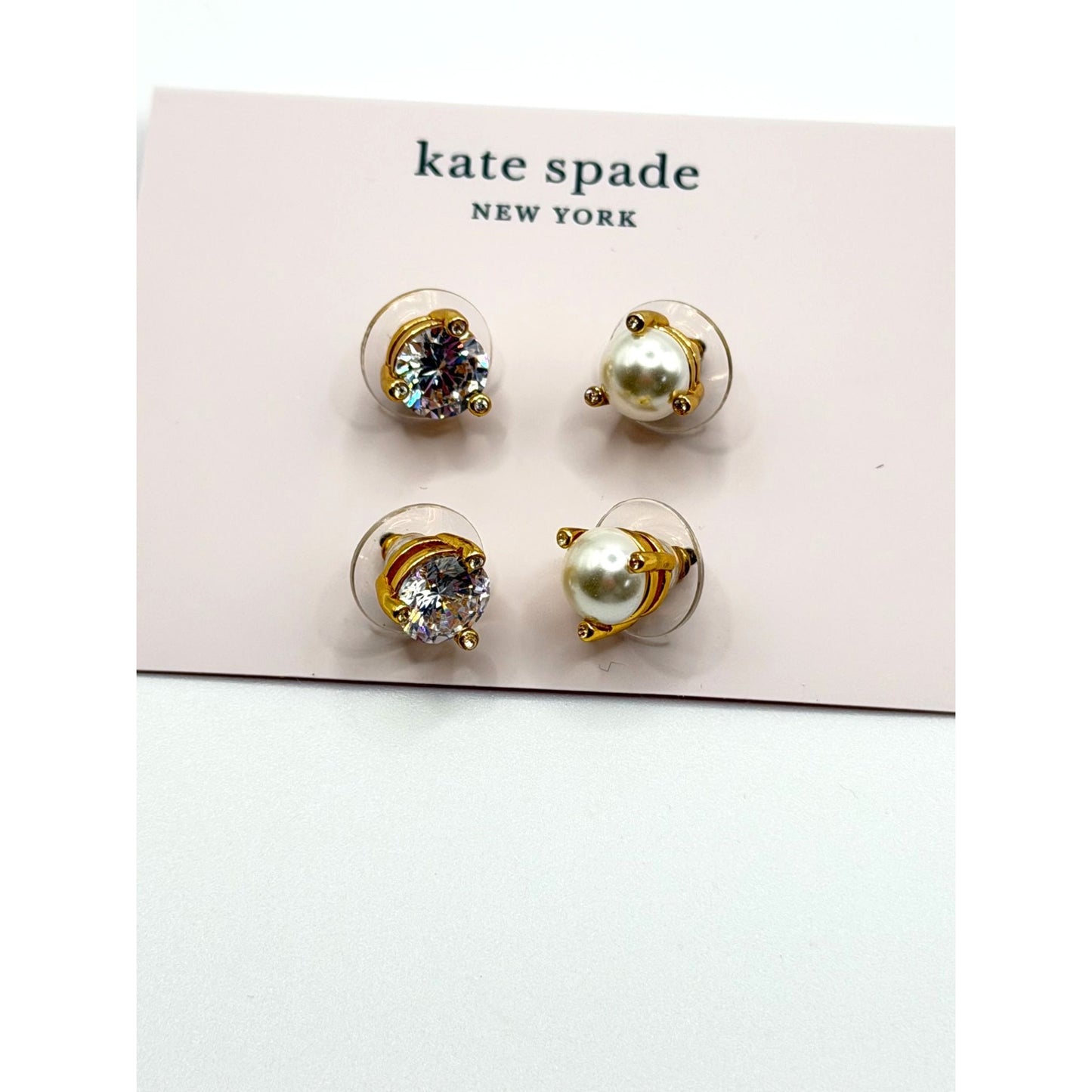 Kate Spade Rise & Shine Stud Earrings Set Of 2 Gold With Crystal & Pearl Details