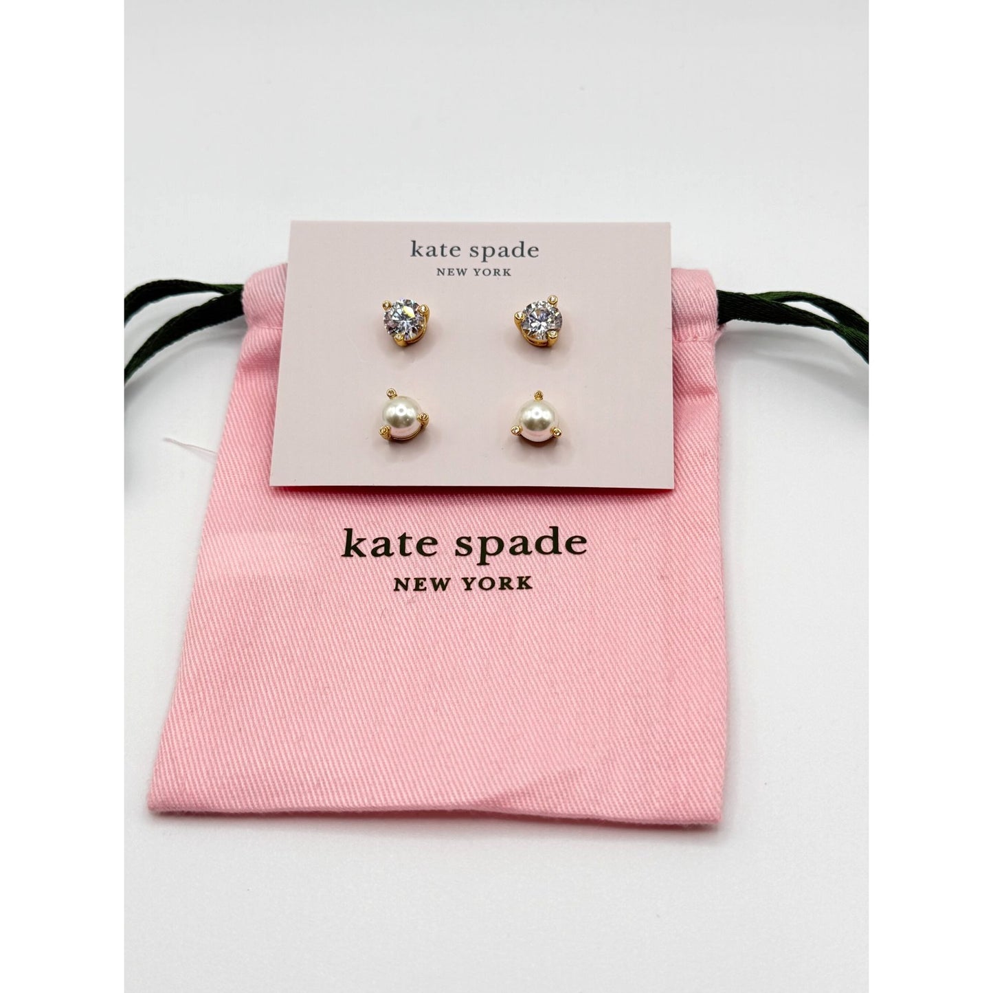 Kate Spade Rise & Shine Stud Earrings Set Of 2 Gold With Crystal & Pearl Details