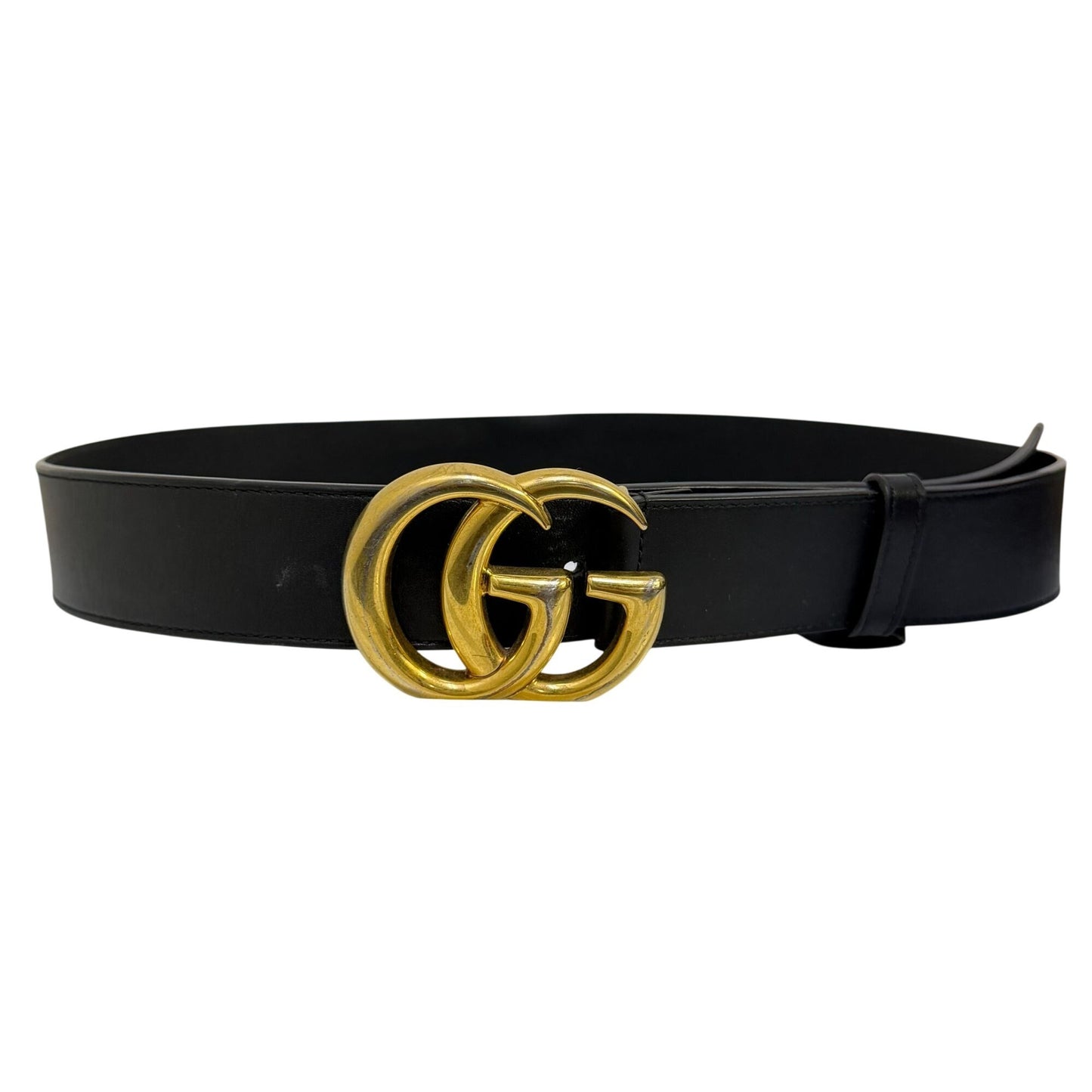 Gucci Leather Belt With Gold GG Buckle Black Made In Italy