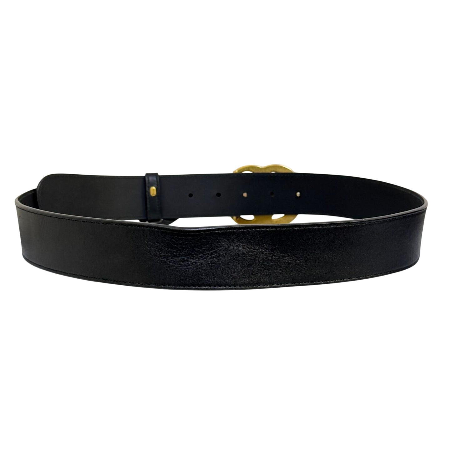 Gucci Leather Belt With Gold GG Buckle Black Made In Italy