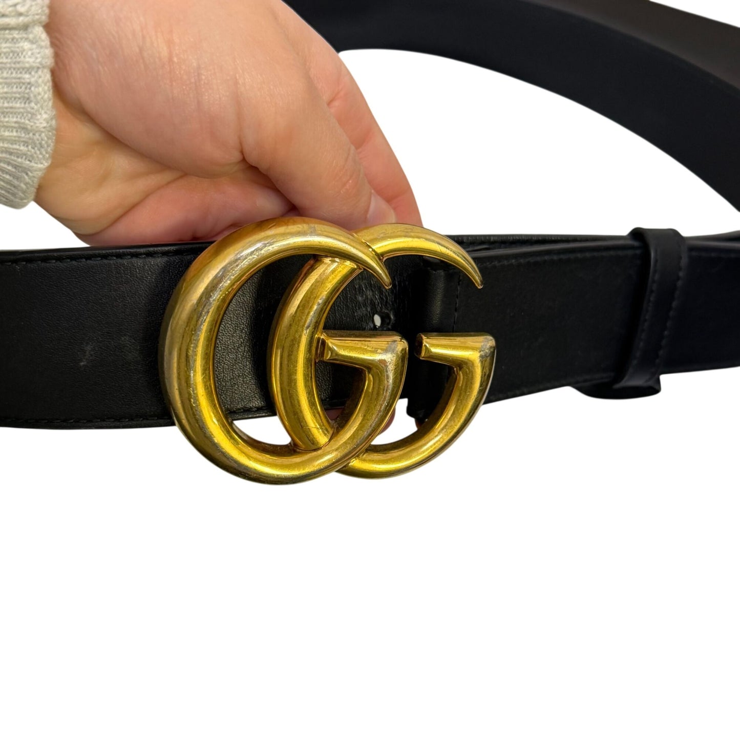Gucci Leather Belt With Gold GG Buckle Black Made In Italy