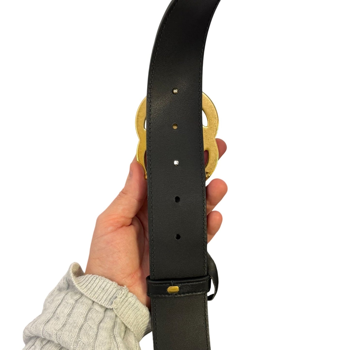 Gucci Leather Belt With Gold GG Buckle Black Made In Italy
