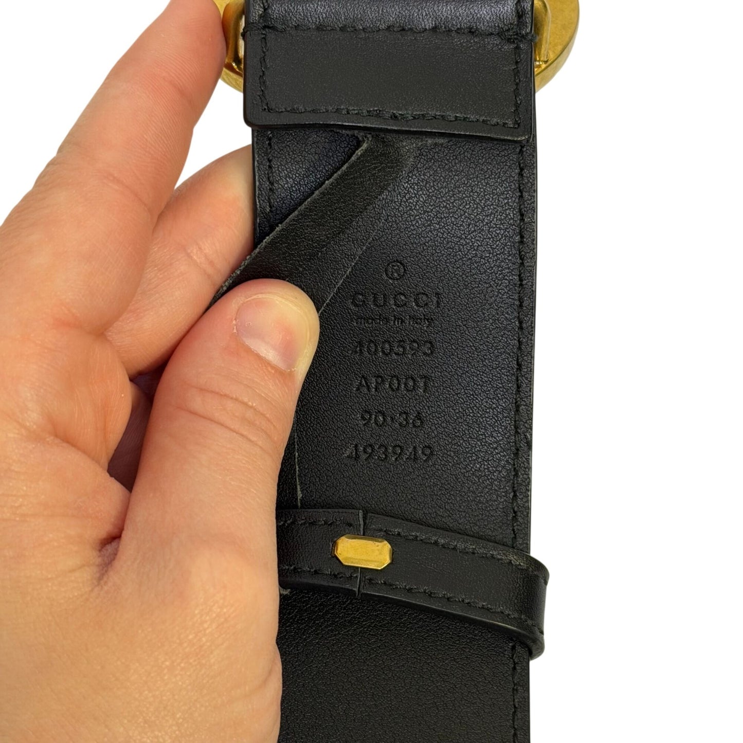 Gucci Leather Belt With Gold GG Buckle Black Made In Italy
