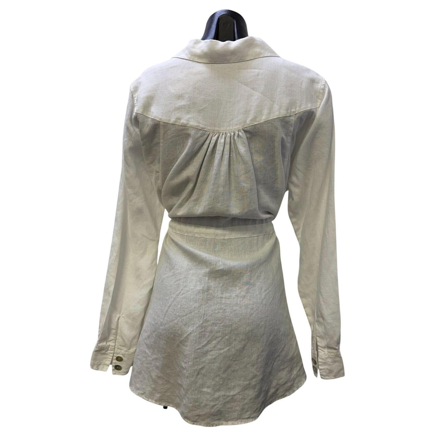 Soft Surroundings Linen Tunic Blouse White Belted Long Sleeve L
